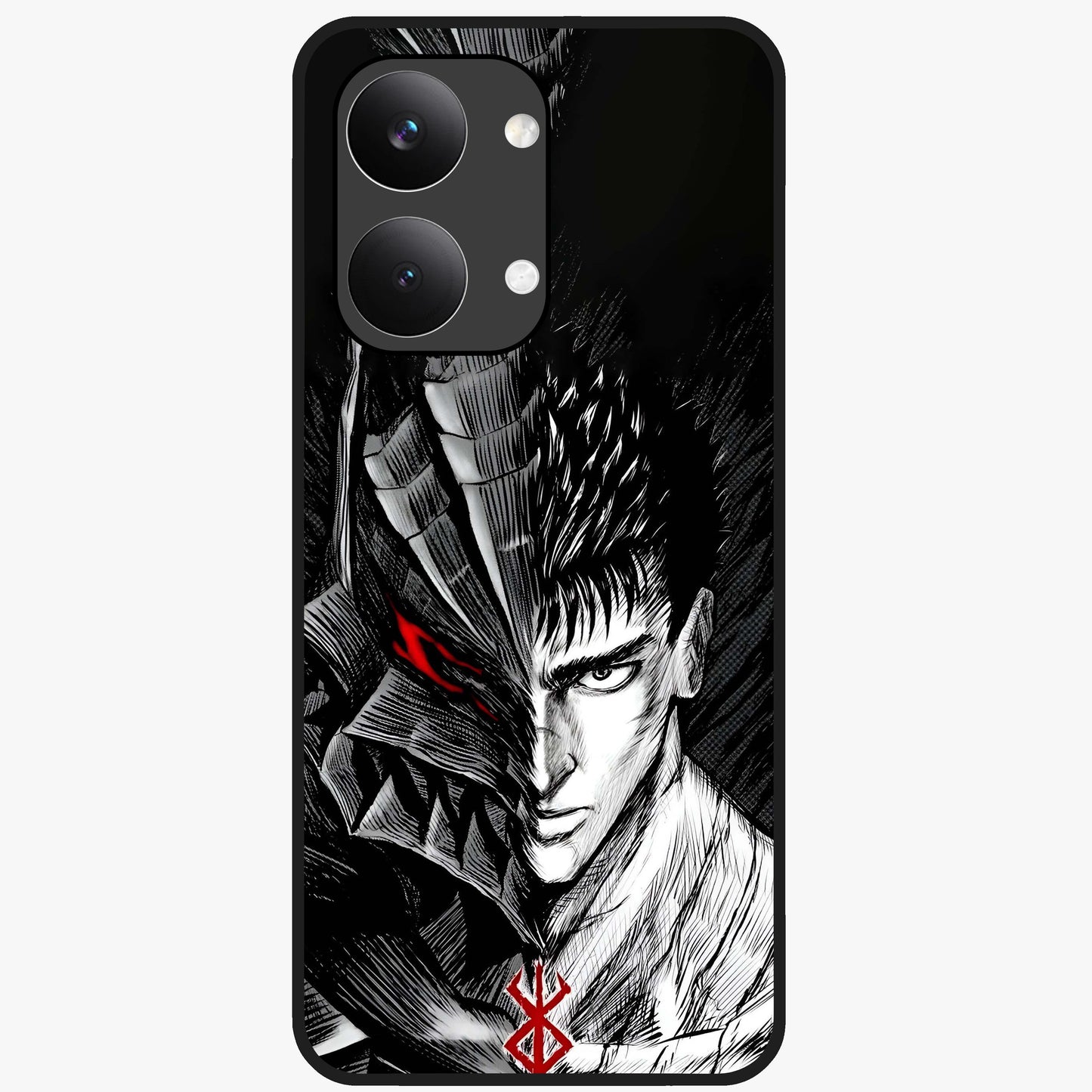 Berserker Blood Oath Glass Case showing flat back view with fierce warrior inspired artwork and glossy glass finish.