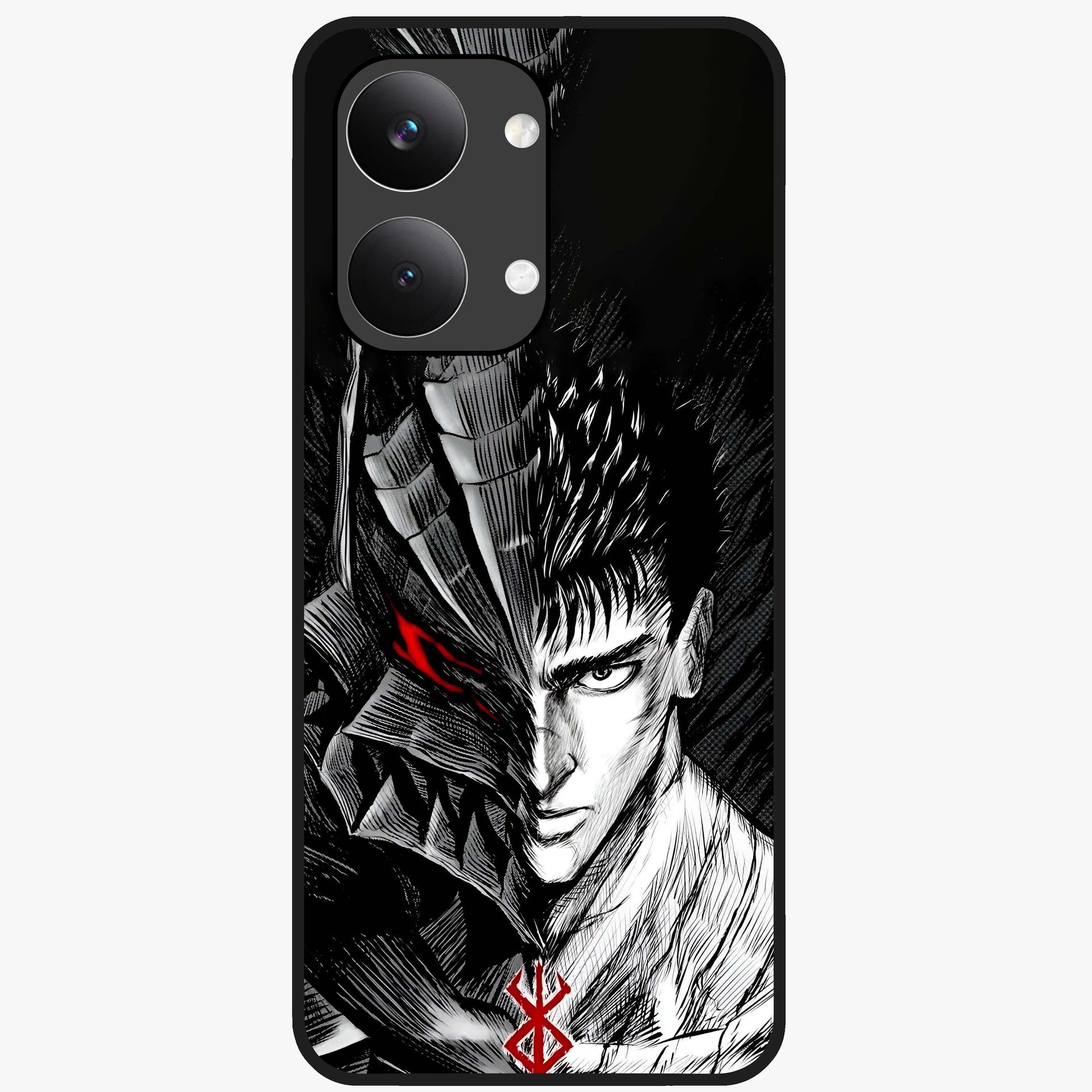 Berserker Blood Oath Glass Case showing flat back view with fierce warrior inspired artwork and glossy glass finish.