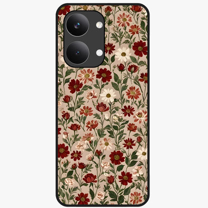 Biege Flower With Leaf Glass Case showing flat back view with soft beige floral artwork and glossy glass finish.