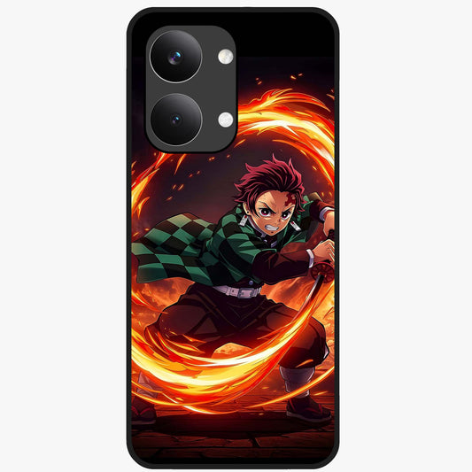 Blazing Sword Resolve Glass Case showing flat back view with fiery sword artwork and glossy glass finish.