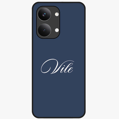 Blue Background Personalized Custom Name Glass Case showing flat back view with minimal blue background and custom name design.