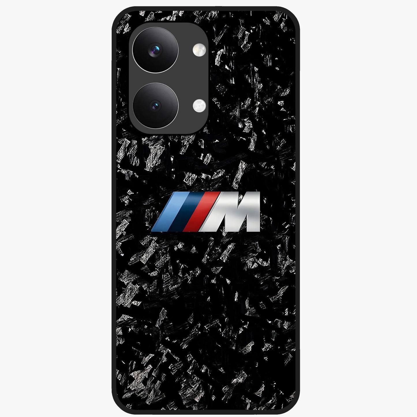 Carbon Speed Mark Glass Case showing flat back view with sporty carbon pattern artwork and glossy glass finish.