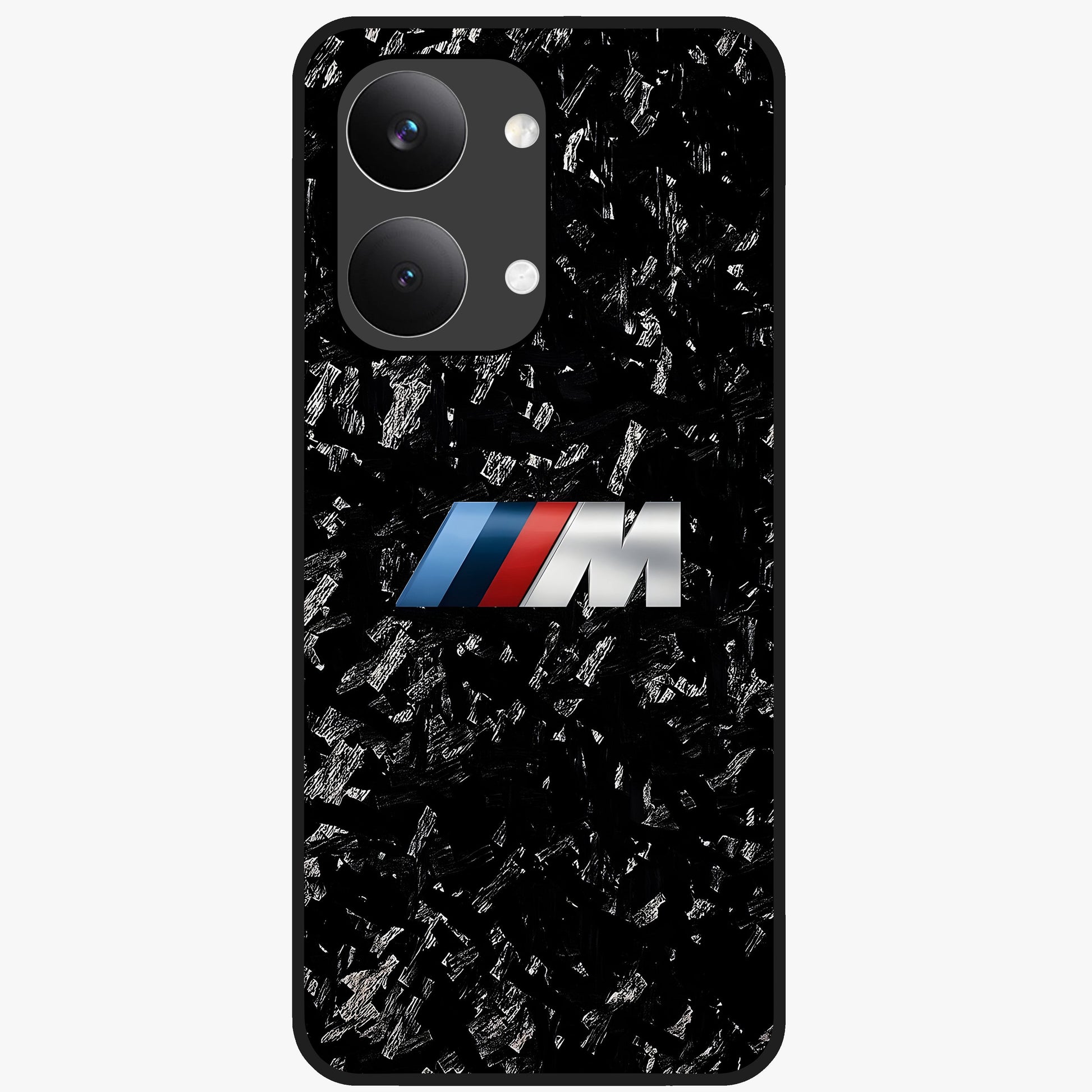 Carbon Speed Mark Glass Case showing flat back view with sporty carbon pattern artwork and glossy glass finish.