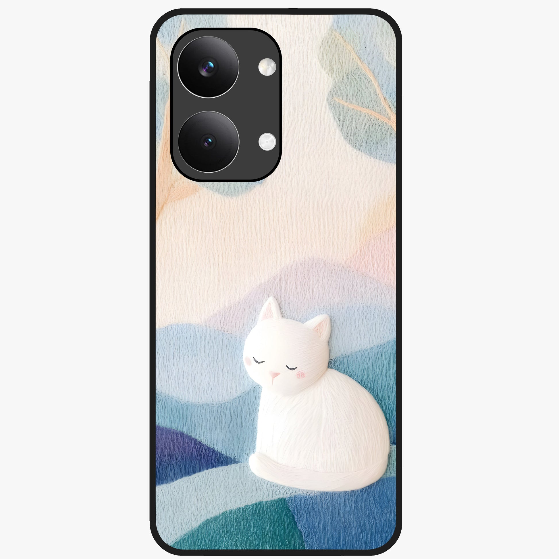 Cotton Dream Cat Glass Case showing flat back view with soft dreamy cat artwork and glossy glass finish.