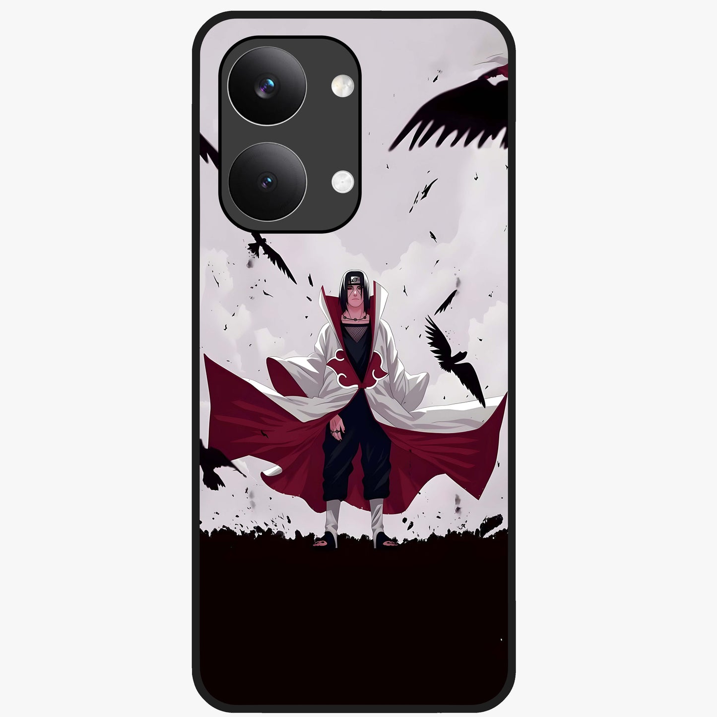 Crimson Crow Ascension Glass Case showing flat back view with mystical crow artwork and glossy glass finish.