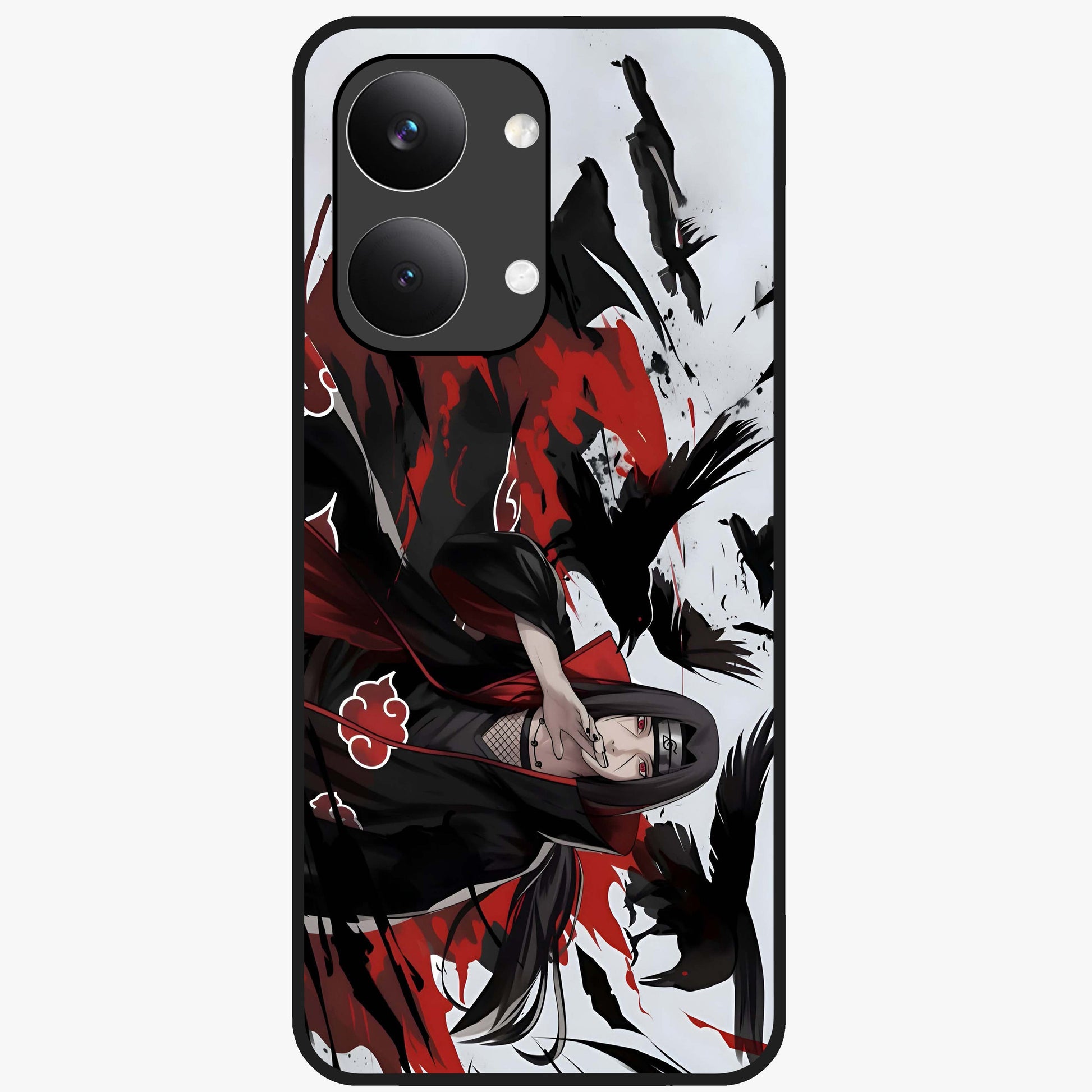 Crimson Crow Illusion Glass Case showing flat back view with artistic crow illusion artwork and glossy glass finish.