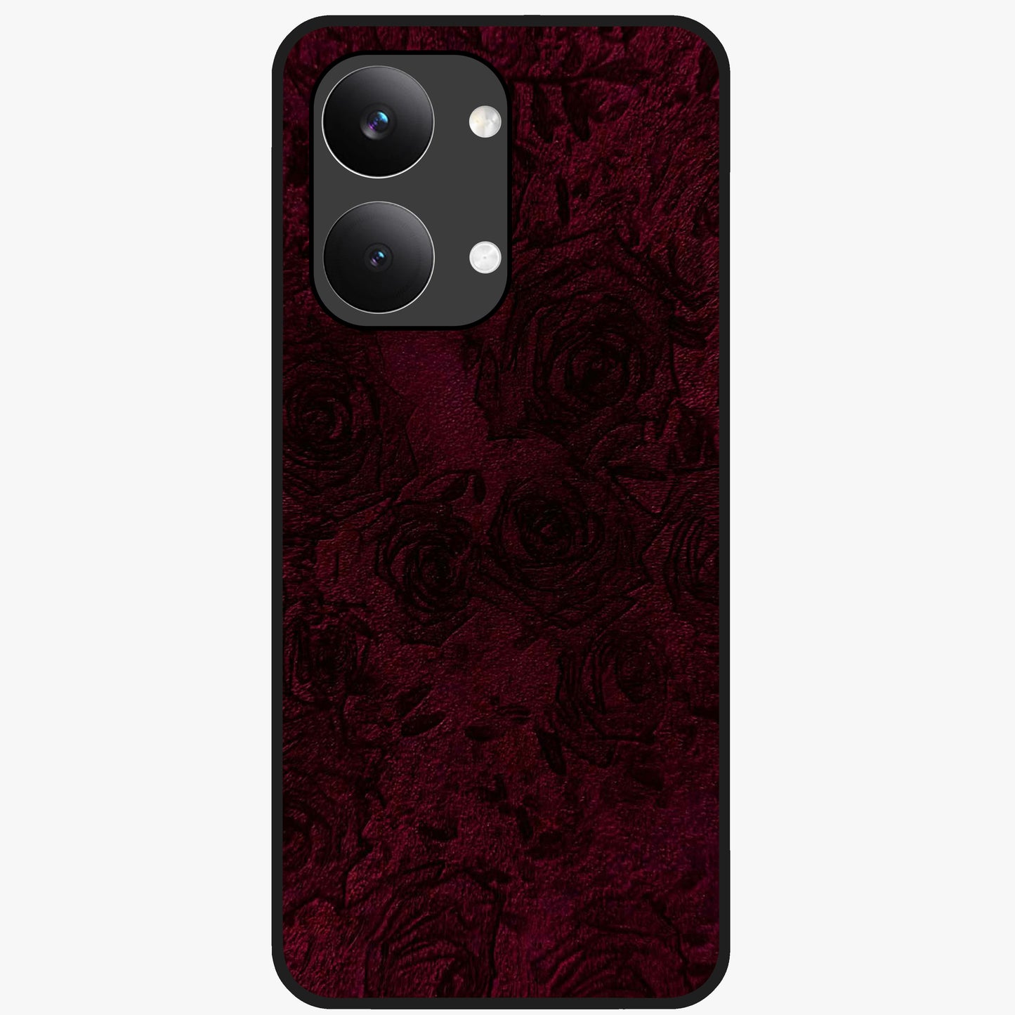 Crimson Fade Flow Glass Case showing flat back view with flowing crimson gradient artwork and glossy glass finish.