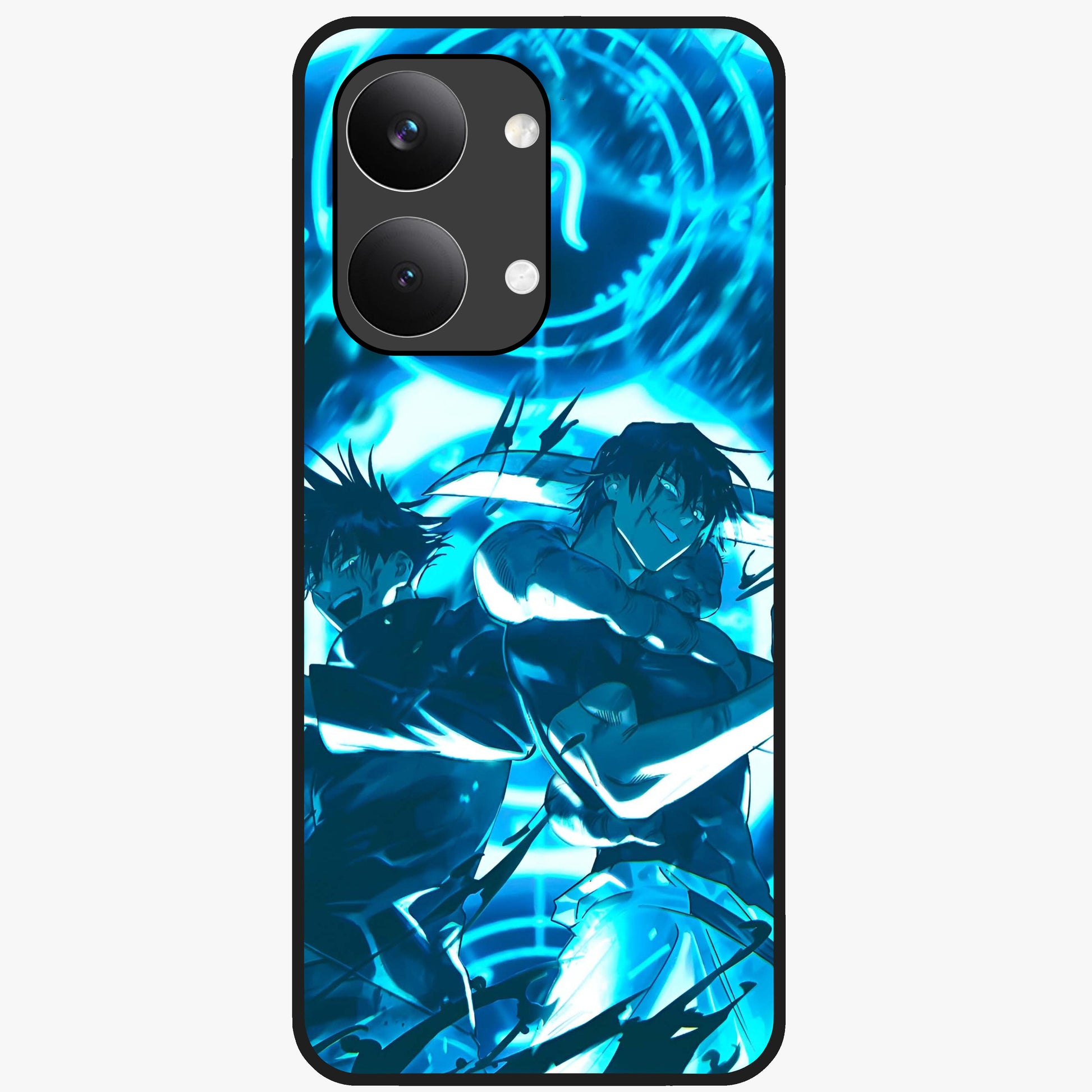 Cursed Energy Clash Glass Case showing flat back view with intense cursed energy artwork and glossy glass finish.