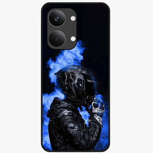 Cyber Sentinel Protocol Glass Case showing flat back view with futuristic cyber themed artwork and glossy glass finish.