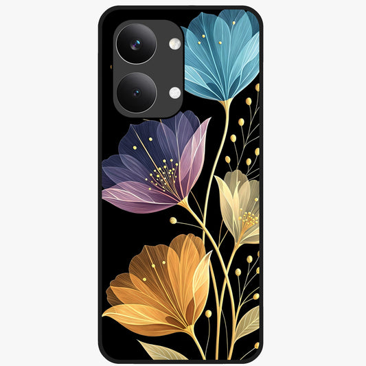 Delicate Multicolor Flowers Glass Case showing flat back view with vibrant floral artwork and glossy glass finish.