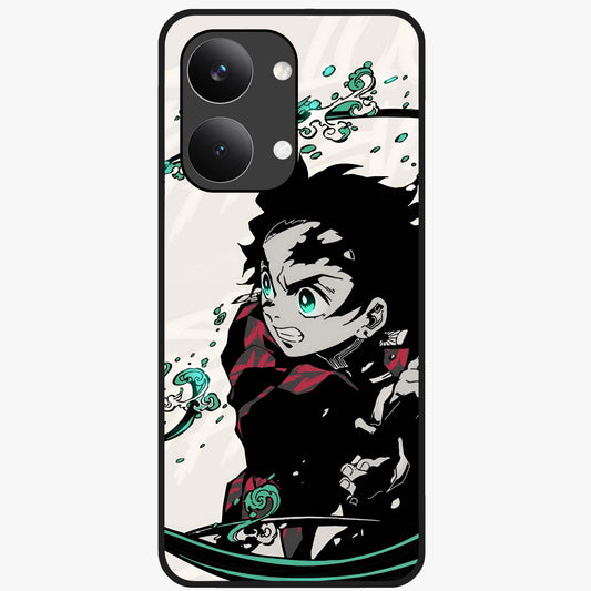 Demon Slayer Glass Case showing flat back view with bold anime inspired artwork and glossy glass finish.