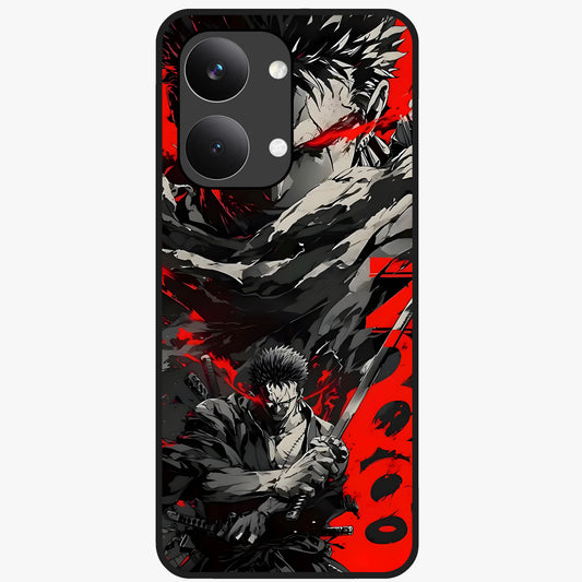 Demon Sword Resolve Glass Case showing flat back view with fierce sword warrior artwork and glossy glass finish.