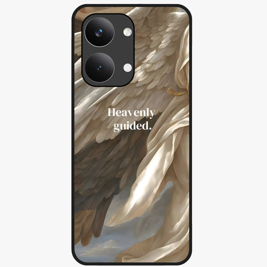 Divine Winged Grace Glass Case showing flat back view with elegant wing inspired artwork and glossy glass finish.
