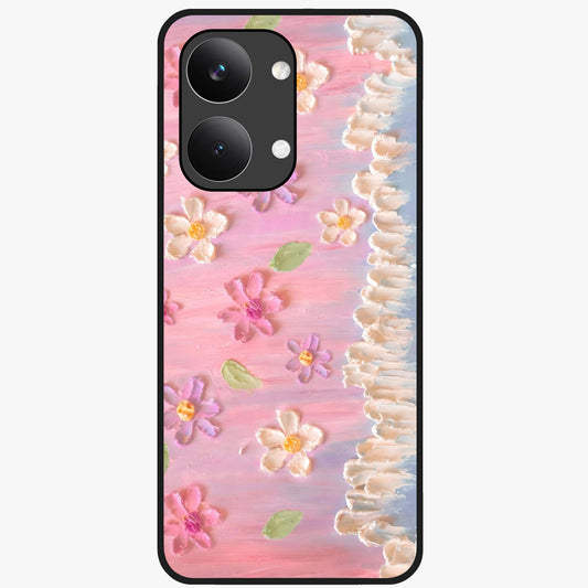 Dreamy Painted Garden Glass Case showing flat back view with artistic painted floral garden artwork and glossy glass finish.