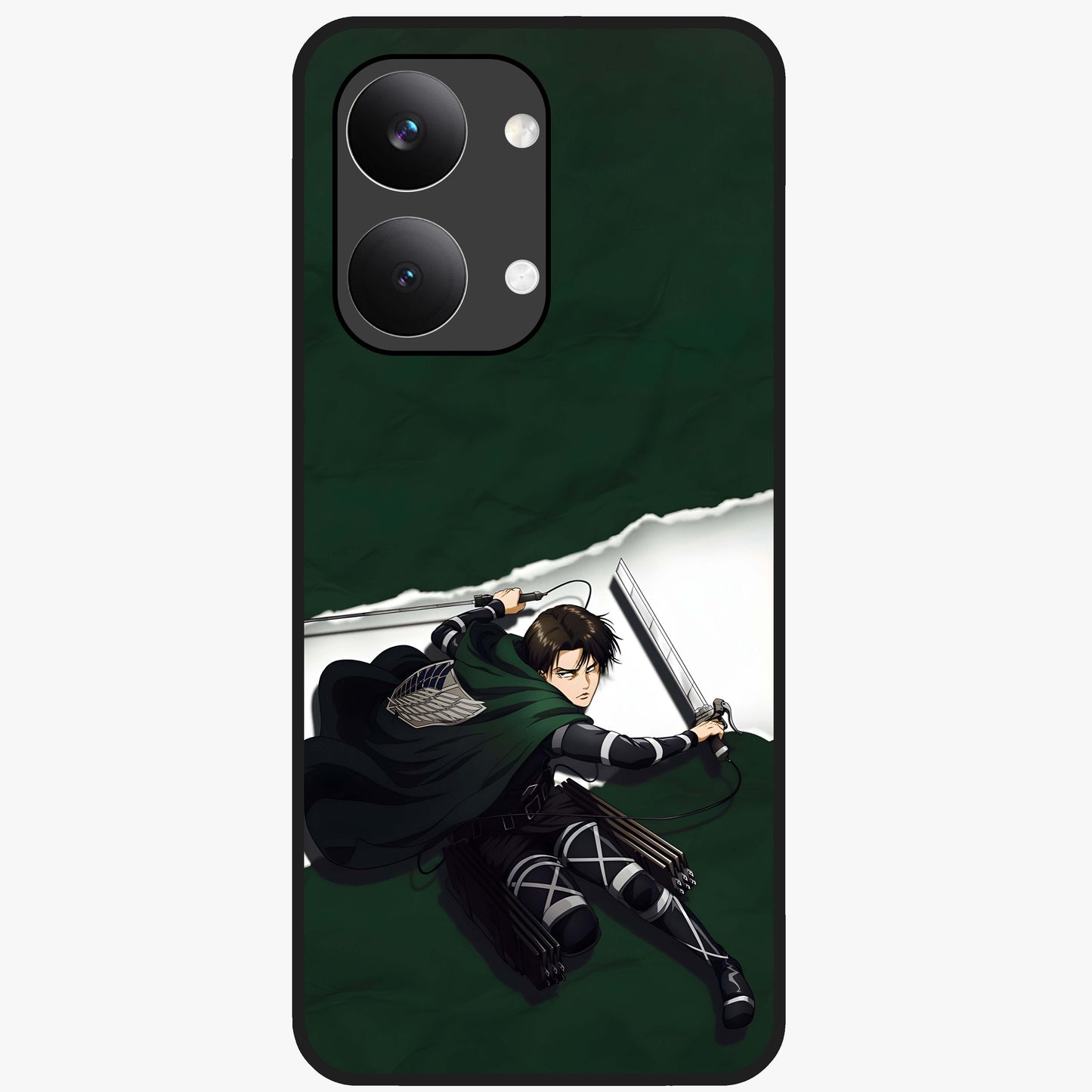 Emerald War Vanguard Glass Case showing flat back view with powerful warrior themed artwork and glossy glass finish.