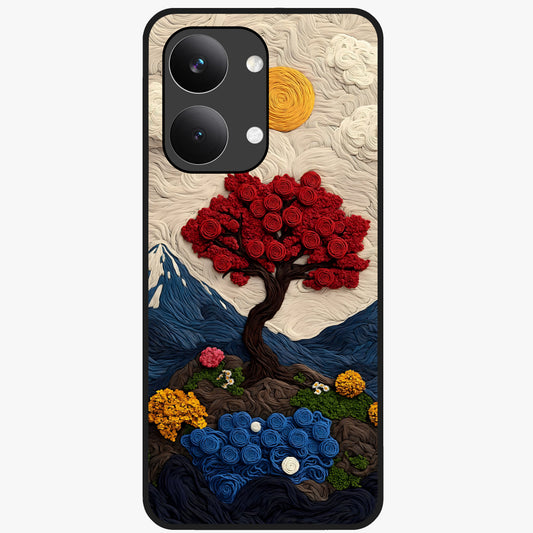Eternal Nature Tapestry Glass Case showing flat back view with intricate nature tapestry artwork and glossy glass finish.