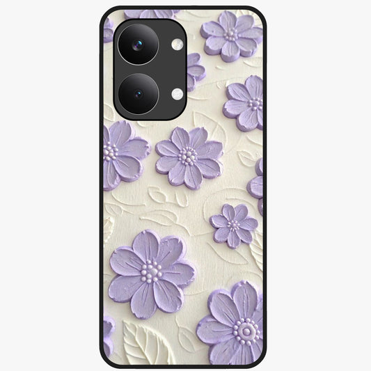 Floral Wall Art With Purple Flowers Glass Case showing flat back view with purple flower artwork and glossy glass finish.