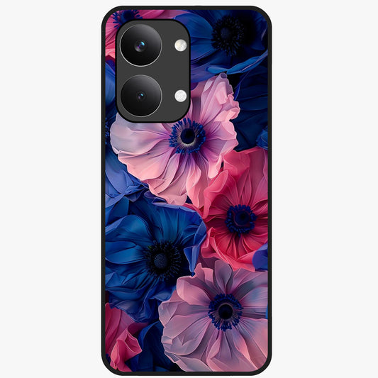 Flower Paper Art Pattern Glass Case showing flat back view with paper cut style floral artwork and glossy glass finish.