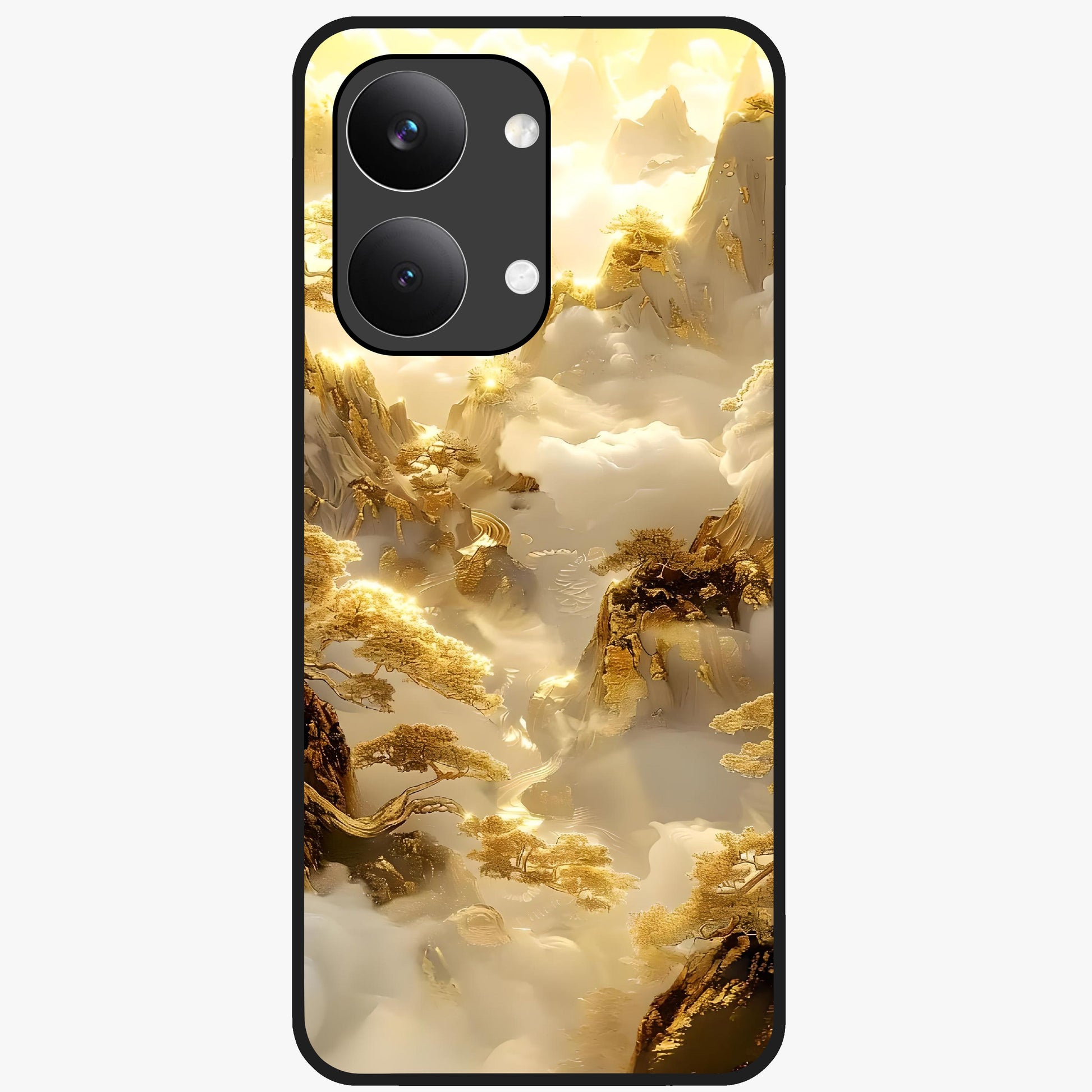 Gates Of Illumination Glass Case showing flat back view with mystical illuminated gate artwork and glossy glass finish.