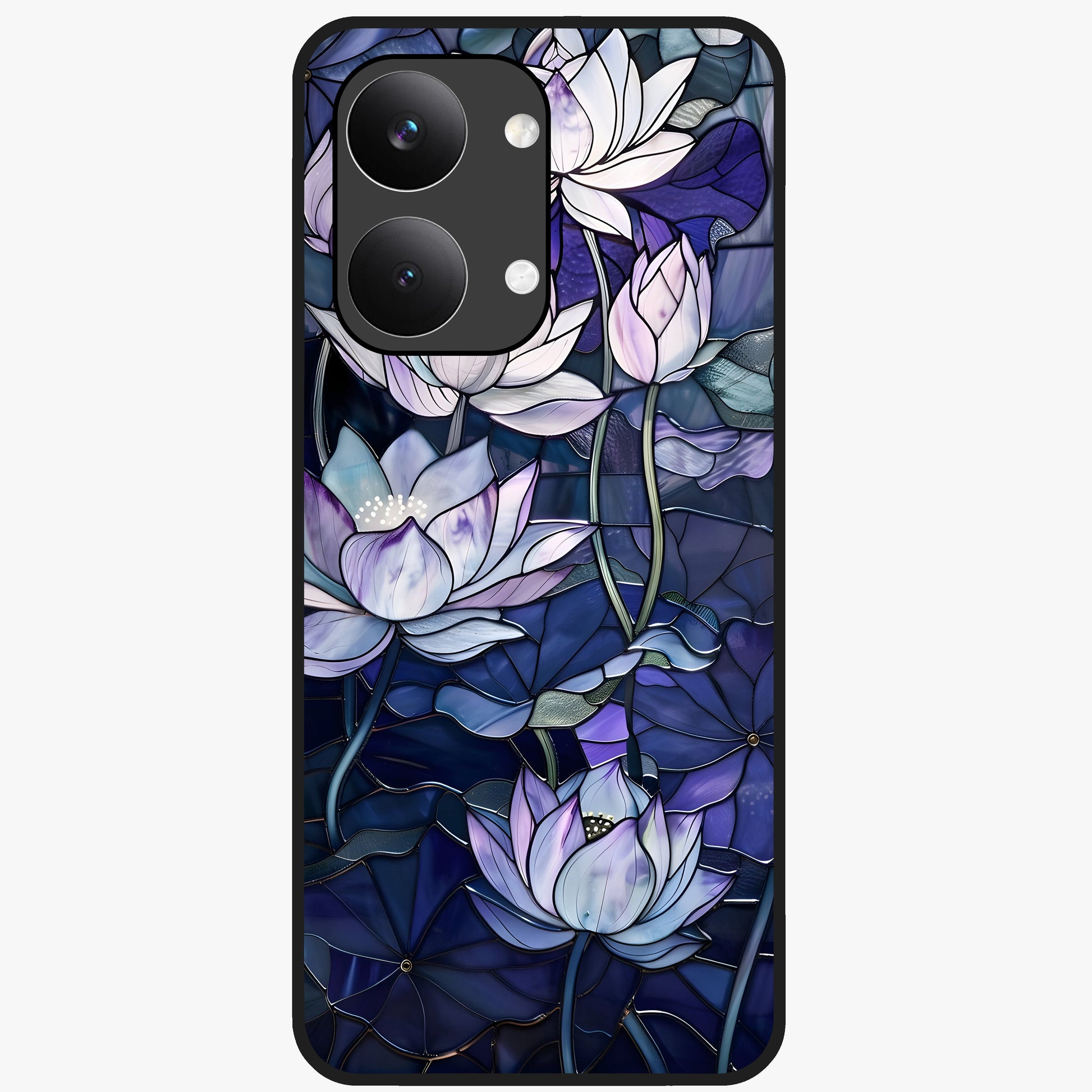 Gloss Petal Rush Glass Case showing flat back view with glossy flower petal artwork and smooth glass finish.