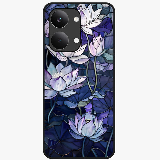 Gloss Petal Rush Glass Case showing flat back view with glossy flower petal artwork and smooth glass finish.
