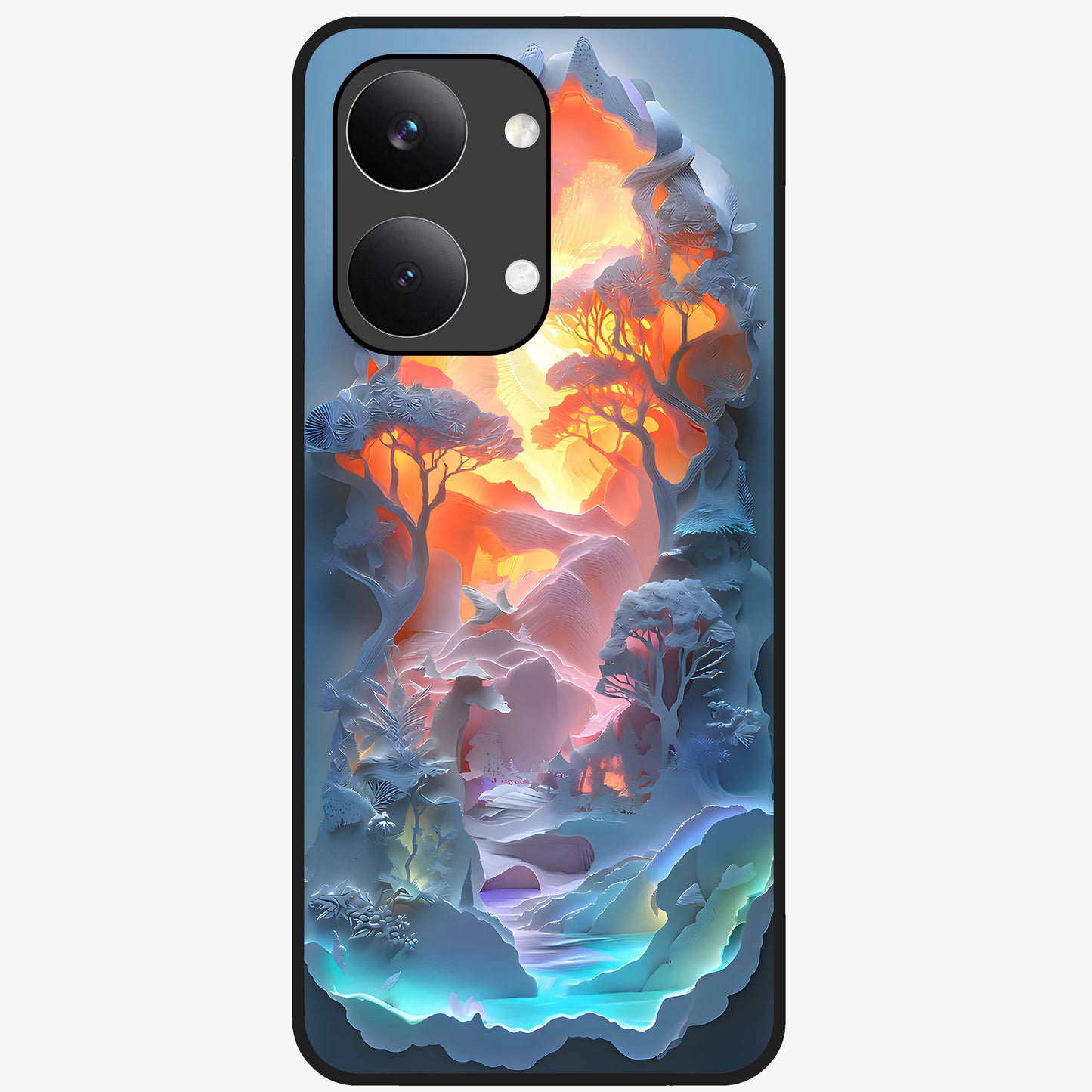Glow Forest Portal Glass Case showing flat back view with glowing forest portal artwork and glossy glass finish.