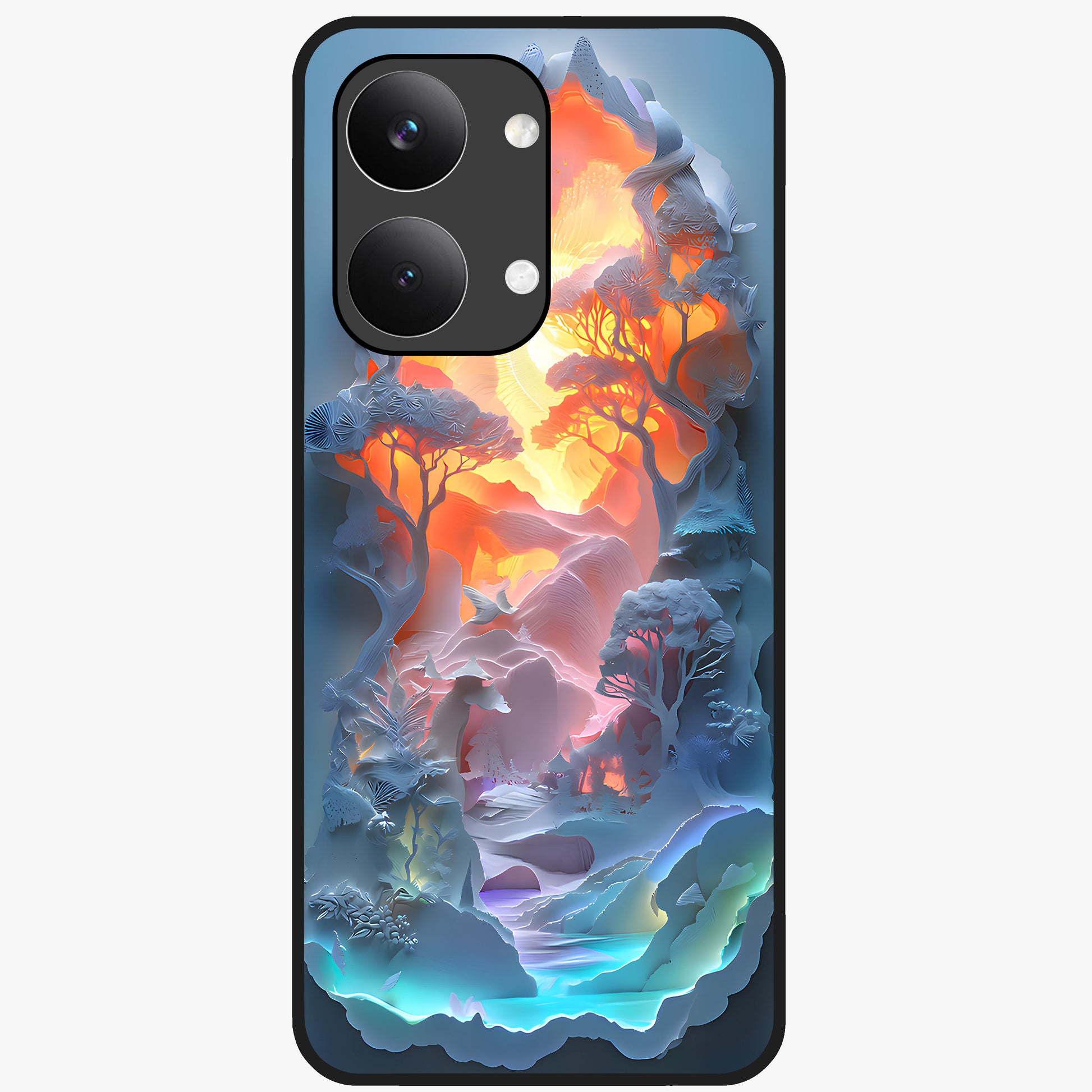 Glow Forest Portal Glass Case showing flat back view with glowing forest portal artwork and glossy glass finish.