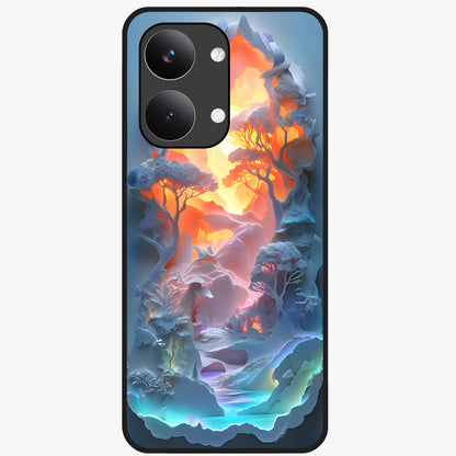 Glow Forest Portal Glass Case showing flat back view with glowing forest portal artwork and glossy glass finish.