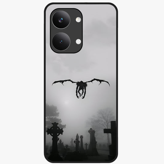 Graveyard Shadow Descent Glass Case showing flat back view with dark graveyard themed artwork and glossy glass finish.