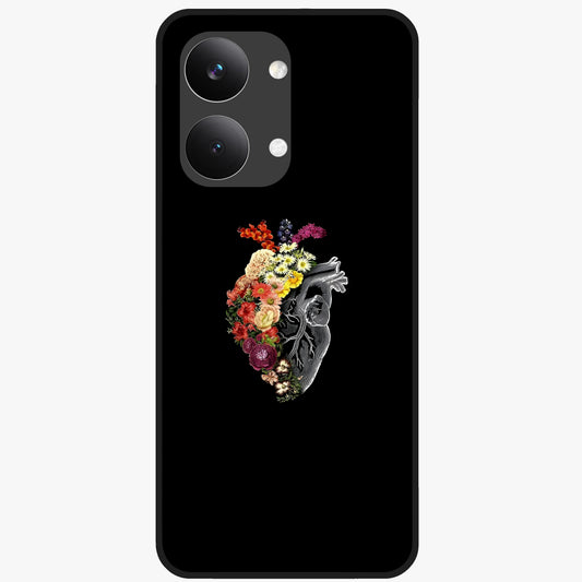 Heart With Flowers Glass Case showing flat back view with heart shaped floral artwork and glossy glass finish.