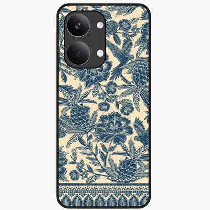 Heirloom Wild Bloom Glass Case showing flat back view with vintage inspired wild flower artwork and glossy glass finish.
