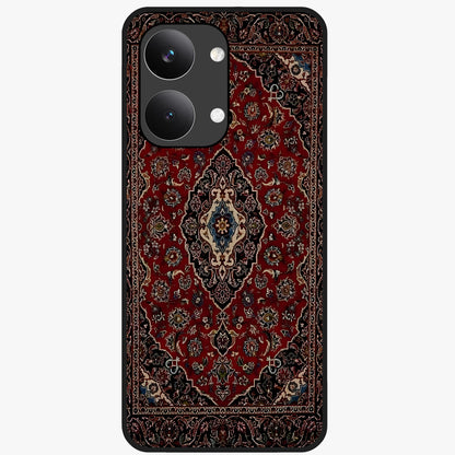 Heritage Carpet Royale Glass Case showing flat back view with ornate Persian carpet inspired pattern and glossy glass finish.