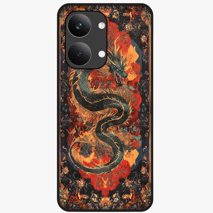 Inferno Dragon Soul Glass Case showing flat back view with fiery dragon artwork and glossy glass finish.