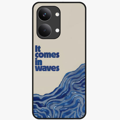 It Comes In Waves Quote Glass Case showing flat back view with inspirational wave themed quote artwork and glossy glass finish.