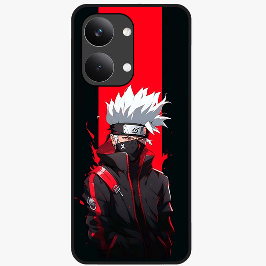 Kakashi Scarlet Shadow Glass Case showing flat back view with powerful anime ninja artwork and glossy glass finish.