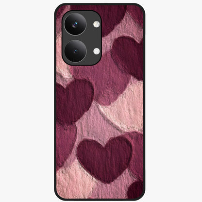 Layered Paper Hearts Glass Case showing flat back view with layered paper heart artwork and glossy glass finish.