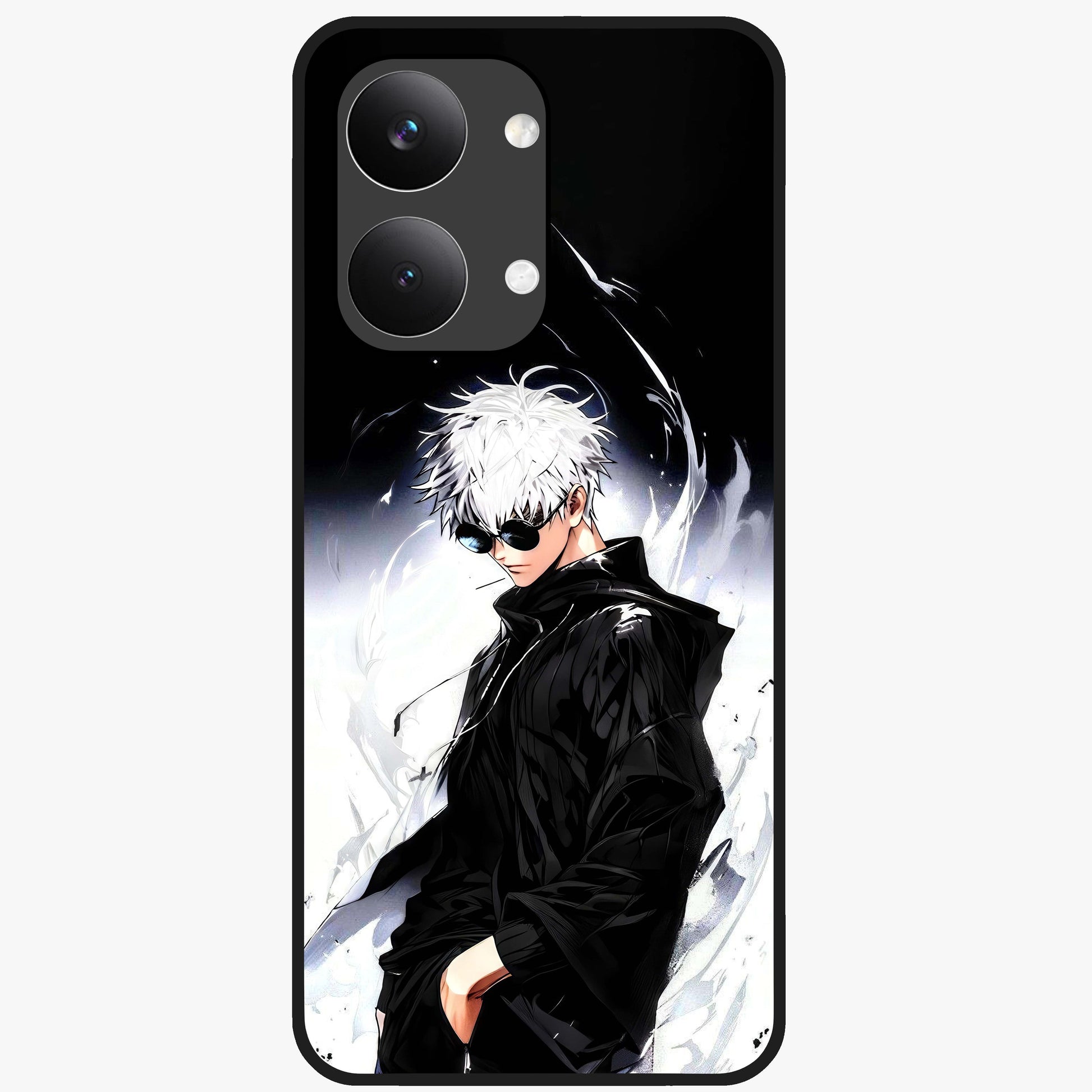 Limitless Shadow King Glass Case showing flat back view with powerful shadow warrior artwork and glossy glass finish.