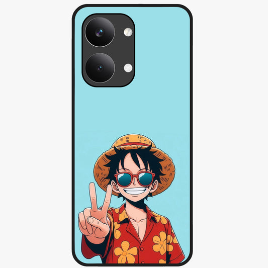Luffy Summer Anime Vibe Glass Case showing flat back view with vibrant anime character artwork and glossy glass finish.