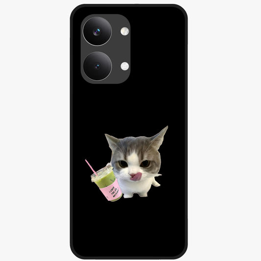 Matcha Cat Style Glass Case showing flat back view with cute matcha themed cat artwork and glossy glass finish.
