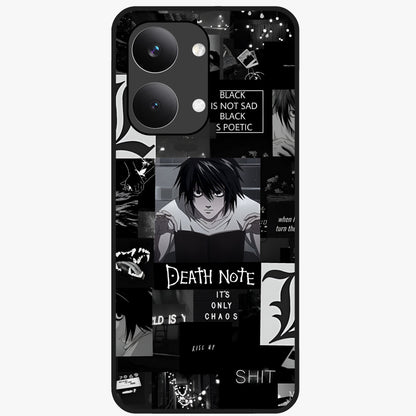 Midnight Chaos Mind Glass Case showing flat back view with abstract dark themed artwork and glossy glass finish.