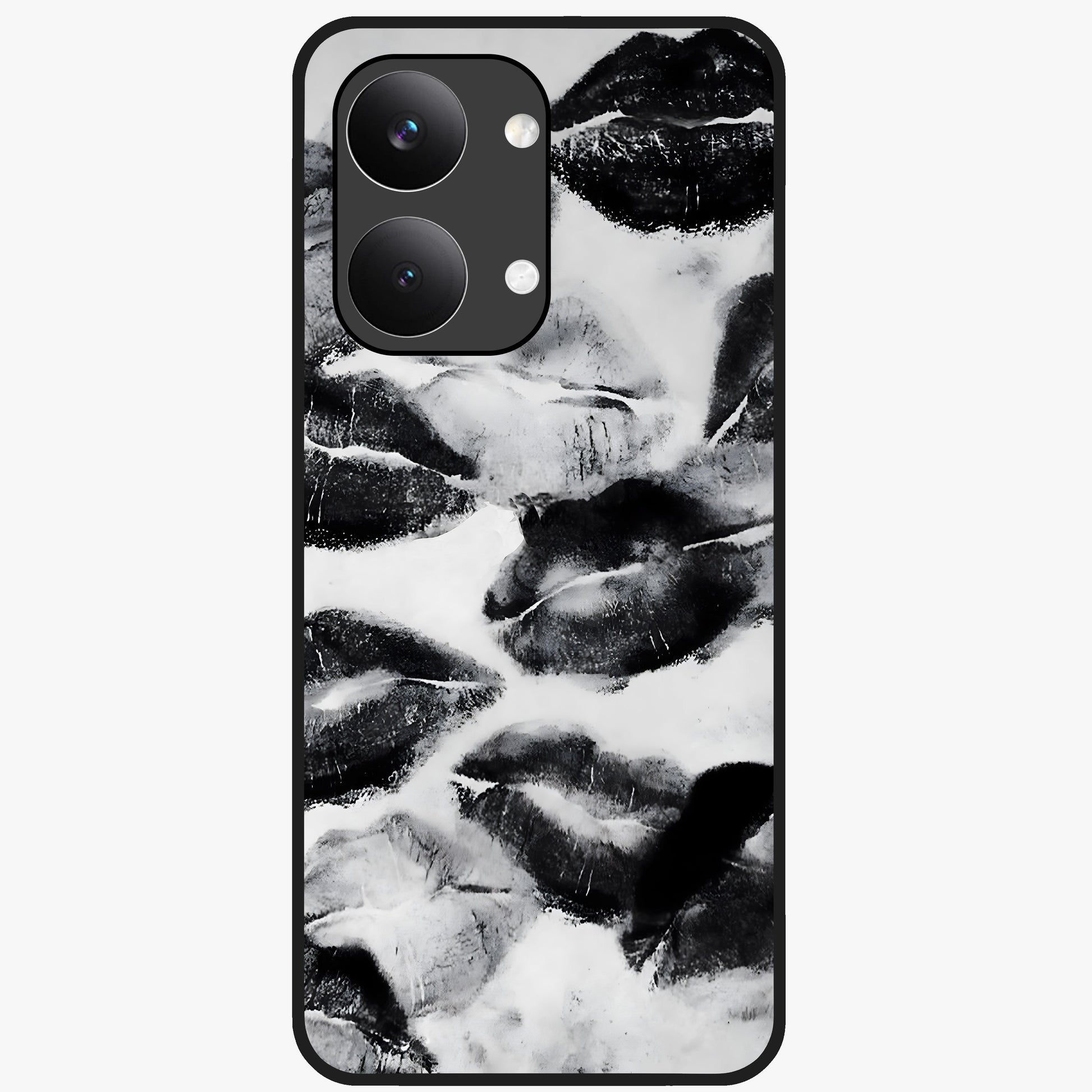 Midnight Kiss Marks Glass Case showing flat back view with lipstick kiss mark artwork and glossy glass finish.