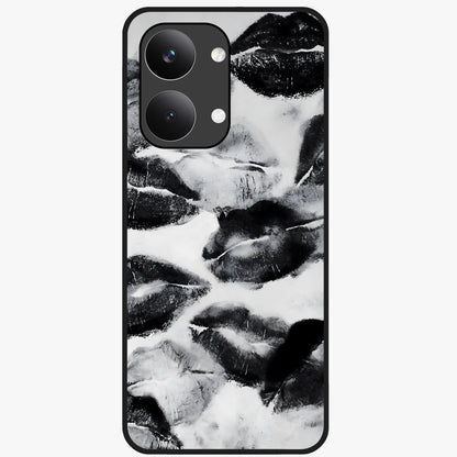Midnight Kiss Marks Glass Case showing flat back view with lipstick kiss mark artwork and glossy glass finish.