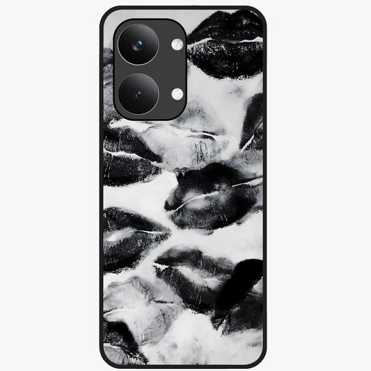 Midnight Kiss Marks Glass Case showing flat back view with lipstick kiss mark artwork and glossy glass finish.
