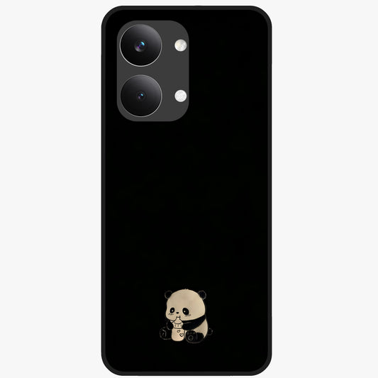 Midnight Panda Love Glass Case showing flat back view with cute panda themed artwork and glossy glass finish.