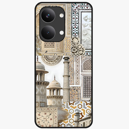 Mughal Marble Legacy Glass Case showing flat back view with intricate Mughal inspired marble pattern and glossy glass finish.