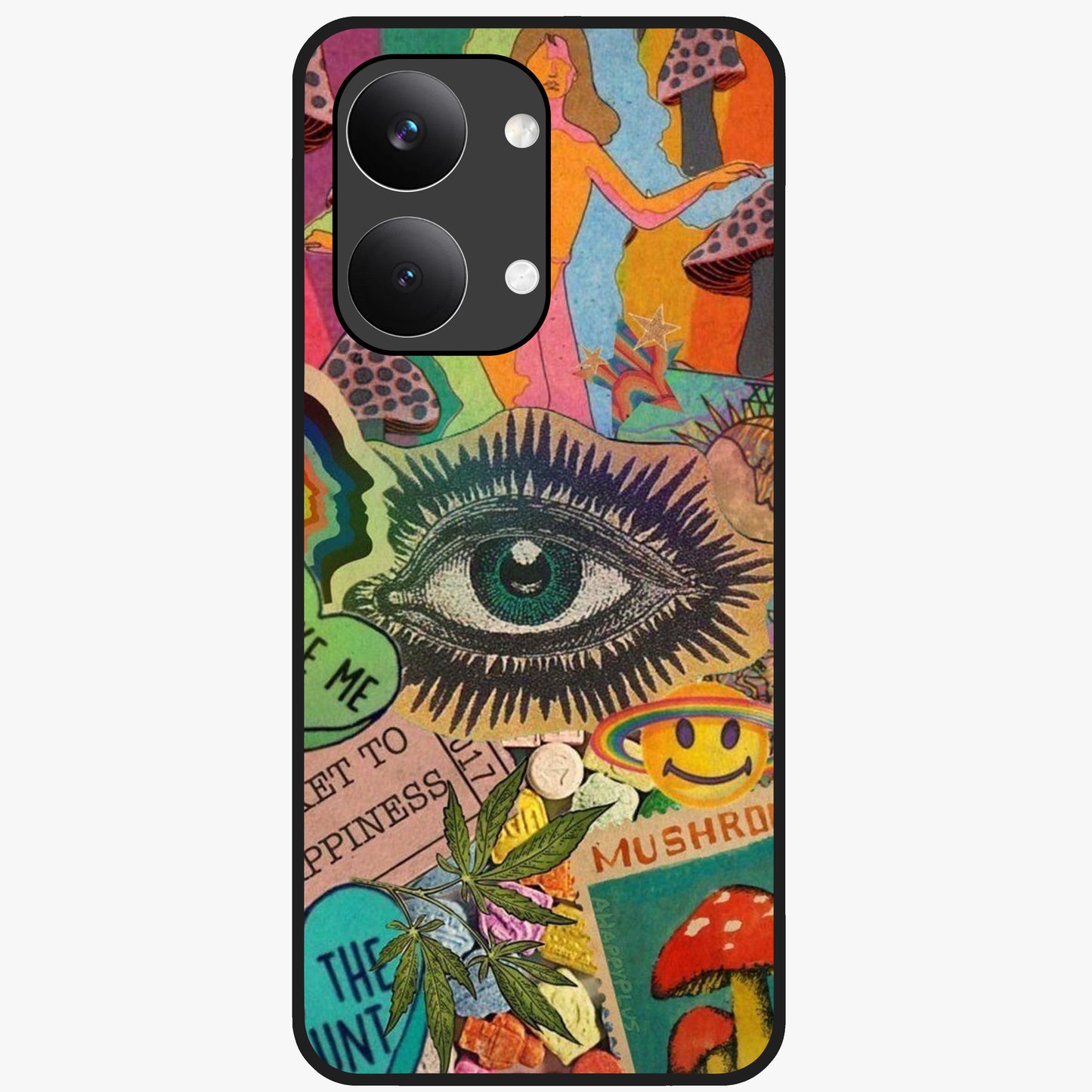 Mystic Eye Wonderland Glass Case showing flat back view with mystical eye themed artwork and glossy glass finish.