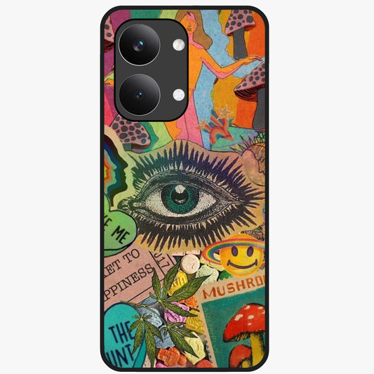 Mystic Eye Wonderland Glass Case showing flat back view with mystical eye themed artwork and glossy glass finish.