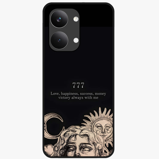 Mystic Victory Aura Glass Case showing flat back view with victory symbol artwork and glossy glass finish.