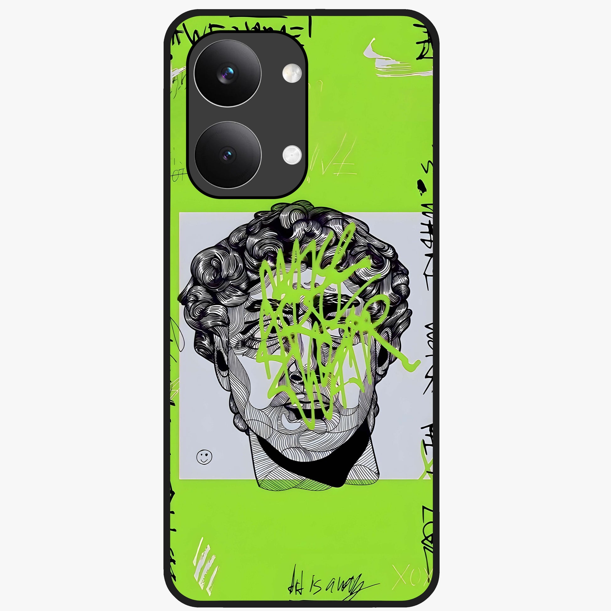 Neo Graffiti Rebellion Glass Case showing flat back view with vibrant graffiti artwork and glossy glass finish.