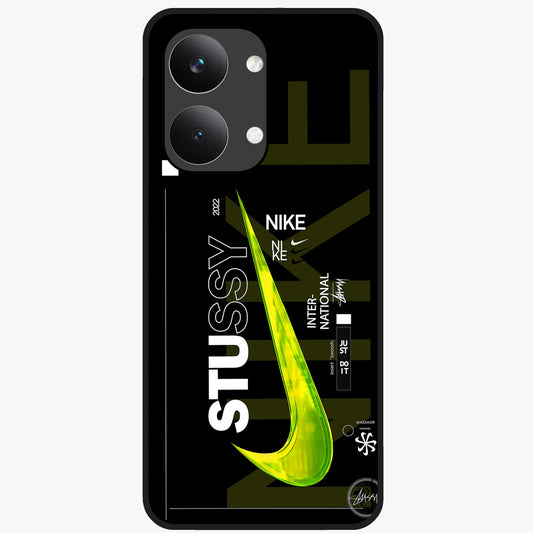 Neon Street Edition Glass Case showing flat back view with neon street style artwork and glossy glass finish.